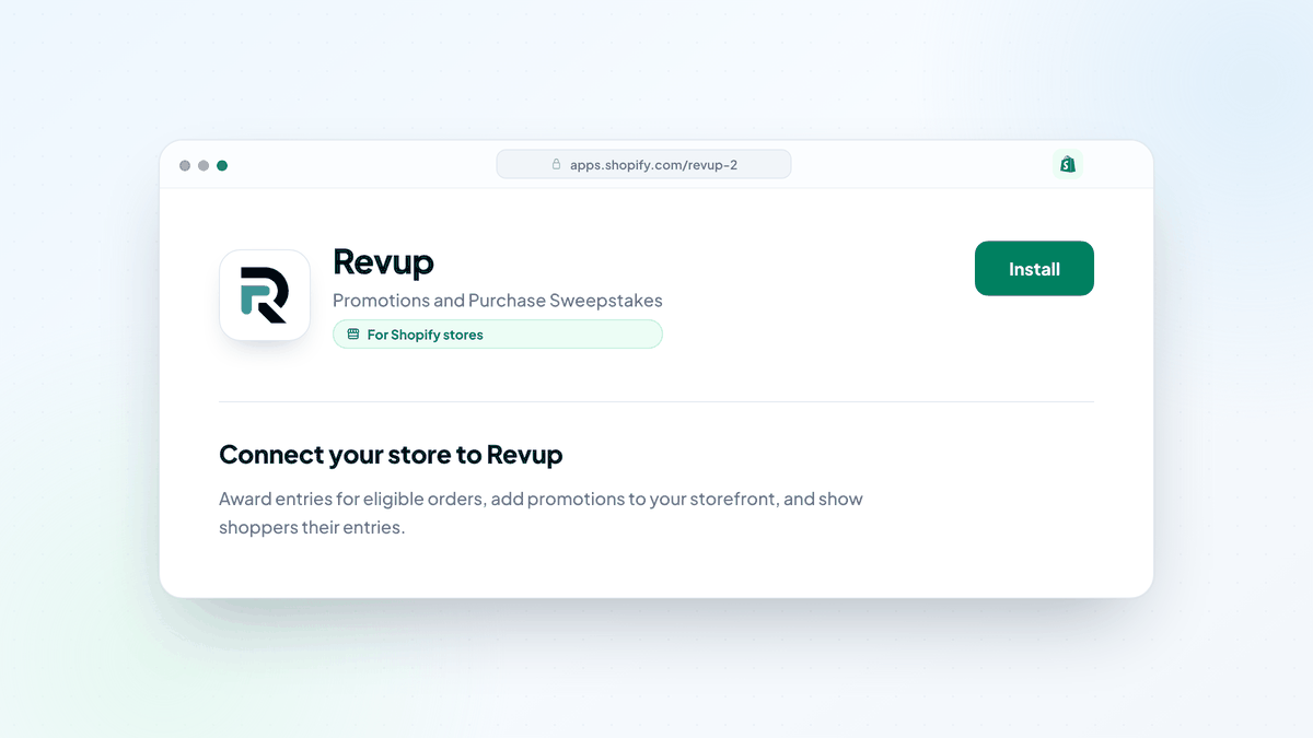 Illustration of the Revup listing on the Shopify App Store with an Install button