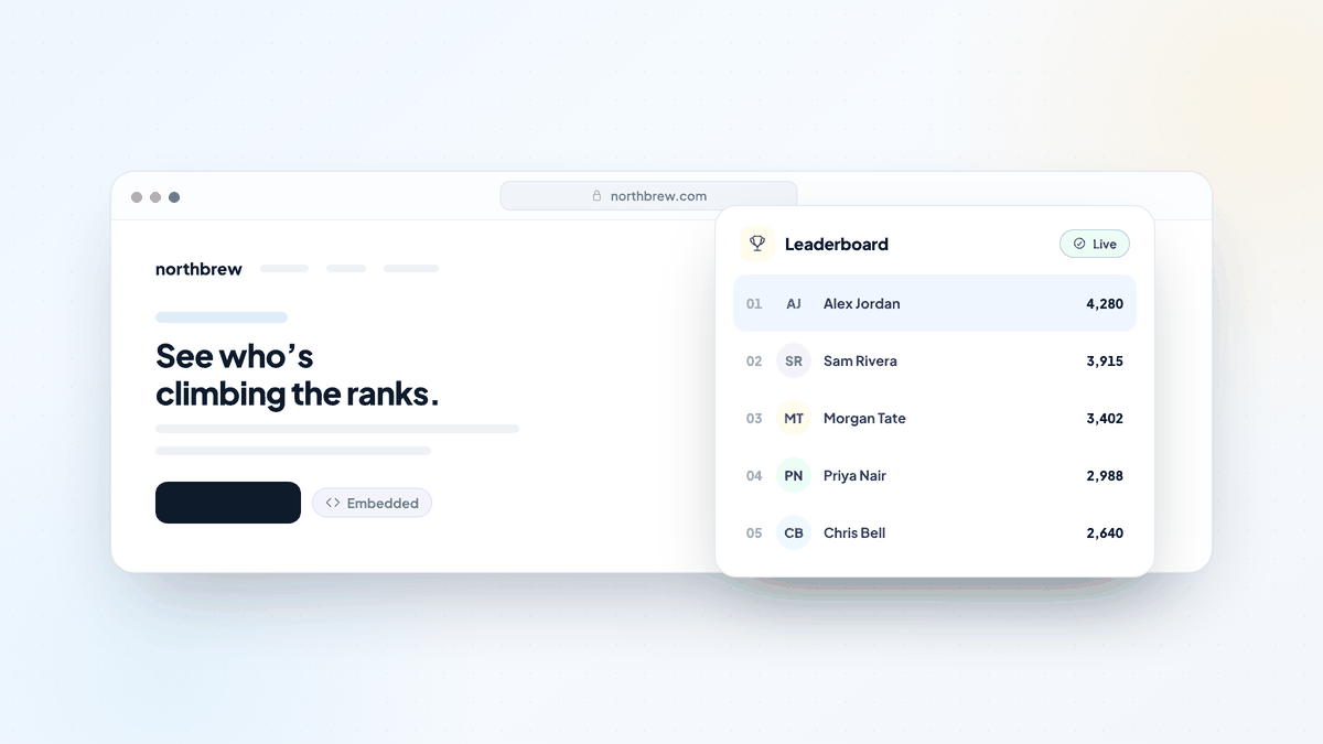 A standalone leaderboard widget embedded on a brand website, listing the top participants